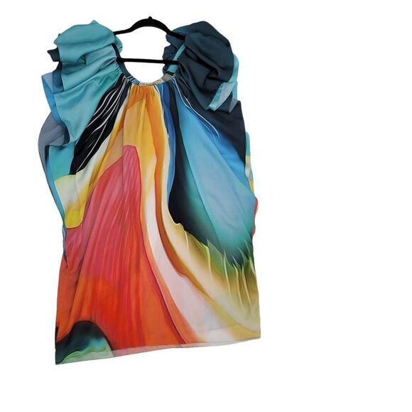 Designer Mary Katrantzou Dress Artsy Unique Rainbow Flutter Sleeve Kaftan 10‎ - Picture 11 of 11